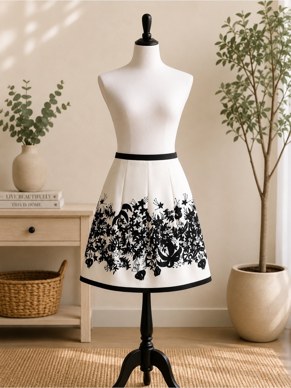 Ann Taylor LOFT Black Floral Linen Skirt - Size 8